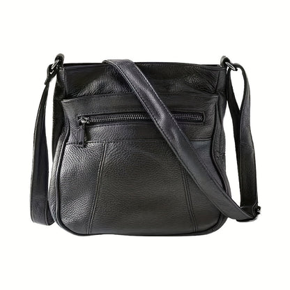 Genuine Leather Messenger Bag for Men Women Anti-Theft Zipper Multi-Pocket Shoulder Crossbody Bag Laptop Organizer Spacious Handbag Purse