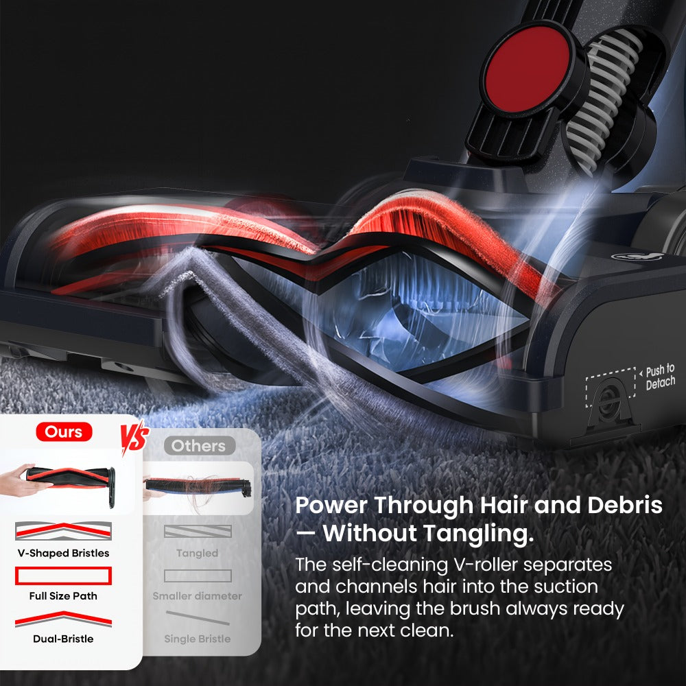 Cordless Vacuum Cleaner 46KPA Powerful Suction Detachable Battery Anti-Tangle V-Shaped Brush for Entryways, Bedrooms and Living Spaces