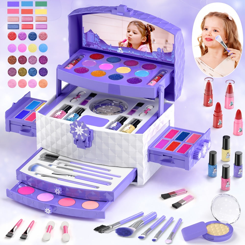 Princess Makeup Set for Girls Ages 3-12, 58 PCS Pretend Play Makeup Kit with Brushes & Case, Skin-Friendly Beauty Toy