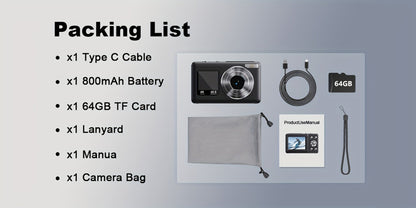 4K Dual Screen Digital Camera 18X Zoom Vlogging Camera with Anti-Shake 64GB Card & 2 Batteries