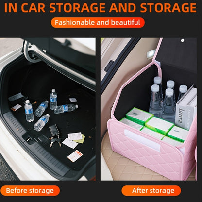 Car Trunk Organizer, Foldable Faux Leather Bow-Detail Box in 30L or 35L Size with Pink and Black Options