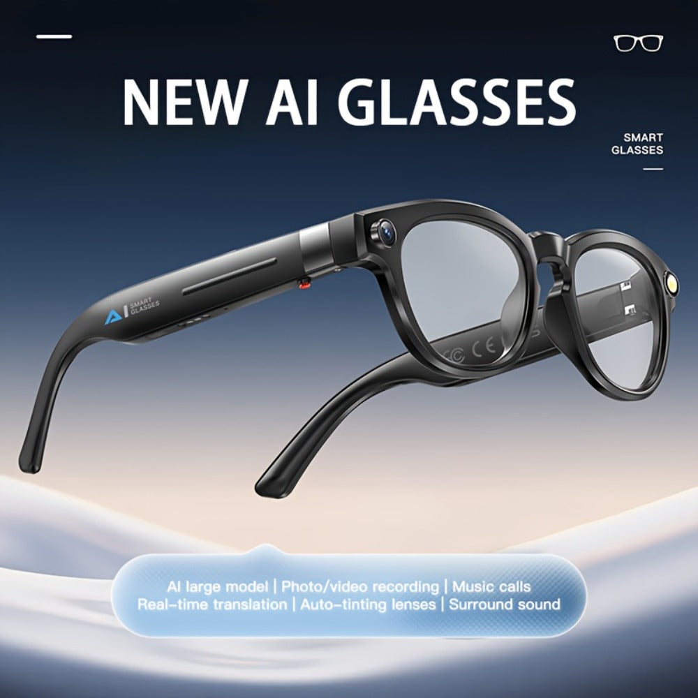 Smart Glasses 16GB Video Recording Eyewear with Source-Listed 4K Camera, Open-Ear Audio and Black Frame