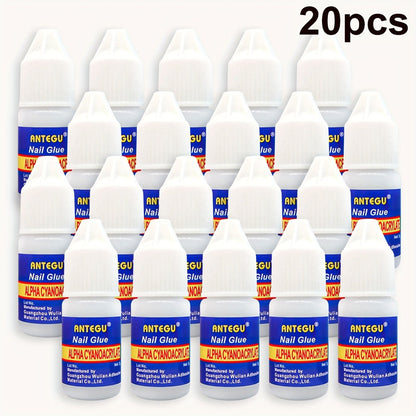 Nail Glue Set, ANTEGU 20 Pointed-Nozzle Bottles for Press-On Nails, Nail Tips, Rhinestones and Nail Repair