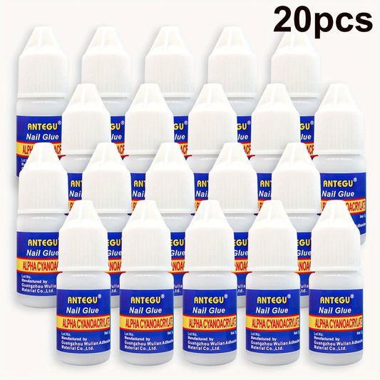 Nail Glue Set, ANTEGU 20 Pointed-Nozzle Bottles for Press-On Nails, Nail Tips, Rhinestones and Nail Repair