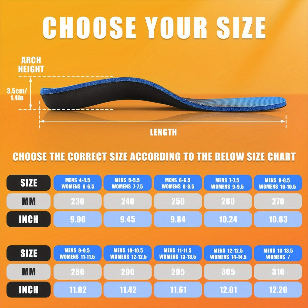 ZOEHERO Blue Arch-Support Insoles with 3.5 cm Arch Profile and Six Men's and Women's Size Options