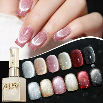 Gel Nail Polish Six-Color Magnetic Cat Eye Set with Sparkling Star and Rhinestone Effects for Nail Art
