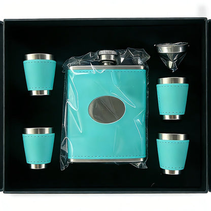 Flask Set for Women 6oz Leather Wrapped Stainless Steel Hip Flask Gift Set with 4 Cups for Entryways, Bedrooms and Living Spaces