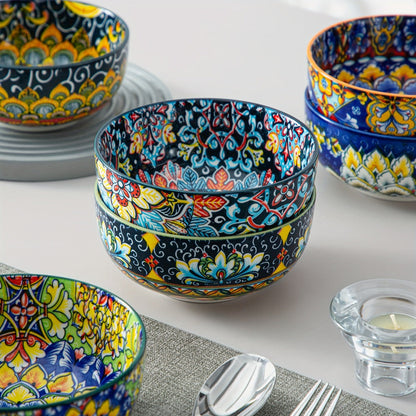 Cereal Bowl Set of 6 Bohemian Style 26oz for Home Cooking, Dining and Outdoor Meals, with the Listed Configuration
