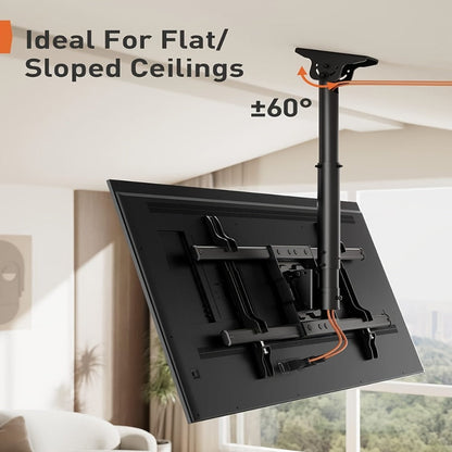 Ceiling TV Mount 37-75 Inch - 360° Swivel & Tilt Adjustable Bracket for Flat & Curved TVs up to, VESA 600x400mm