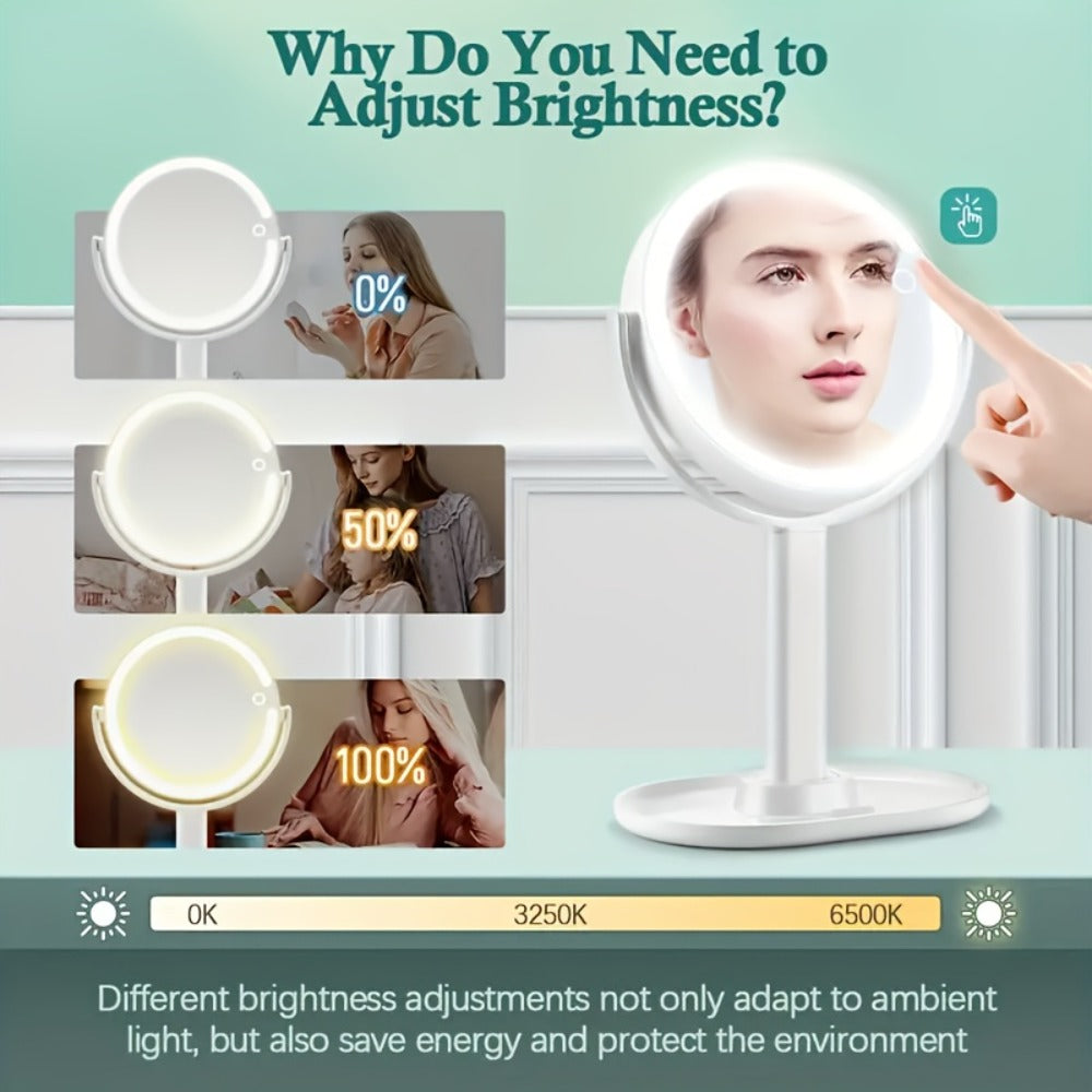 Makeup Mirror with Lights, 8-Inch Dual-Sided 1X and 25X with 80 LEDs, Three Light Colors, Touch Control and USB-C Charging