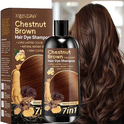 Hair Color Shampoo, YANYUTONG 7-in-1 100ml Bottle with Brown, Chestnut Brown or Black Options