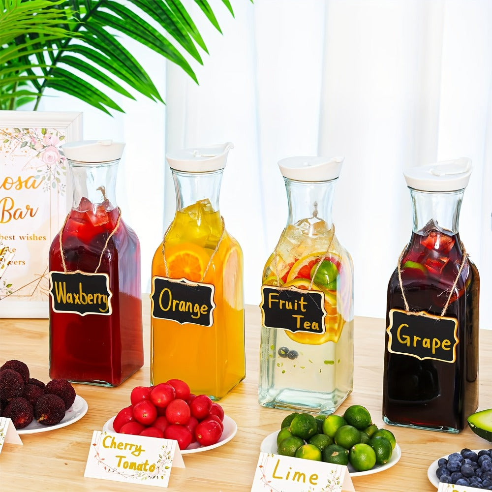Glass Carafes with Lids Set of 4 – 1.5L Beverage Pitcher for Iced Tea, Cold Brew Coffee, Milk & Cold Drinks