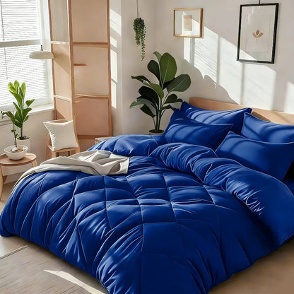 Diamond-Grid Microfiber Comforter Set with Pillowcases, 14 Color or Code Options and Twin, Queen or King Sizes