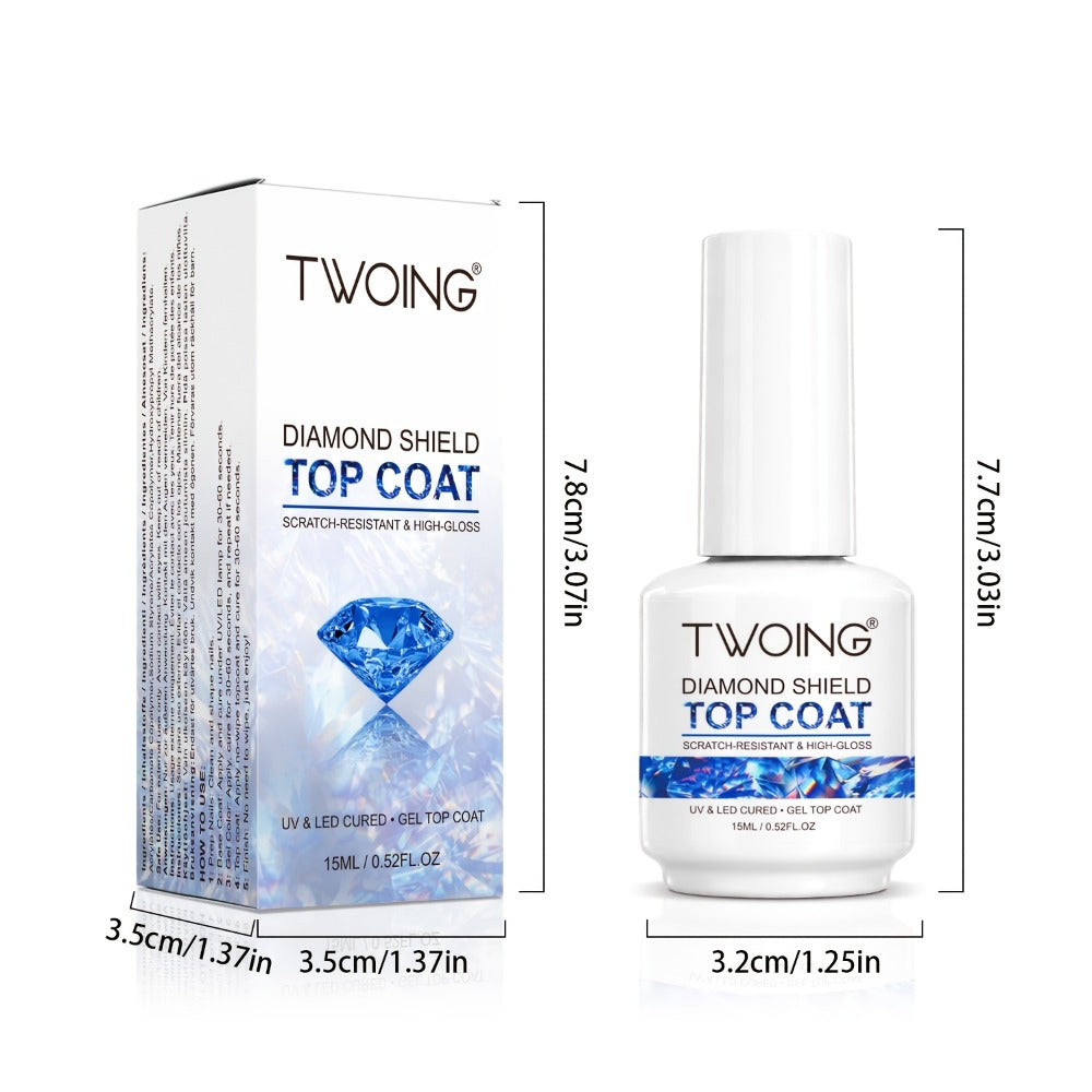 No-Wipe Gel Top Coat 2-Pack Diamond Shine High Gloss – LED Soak-Off Nail Sealer, Long-Lasting Scratch-Resistant Crystal Clear Finish