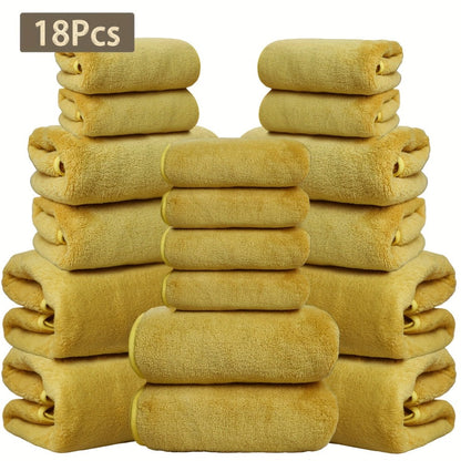 Eighteen-Piece Bath Towel Set with Four Bath Towels, Four Hand Towels and Ten Washcloths in 16 Colors
