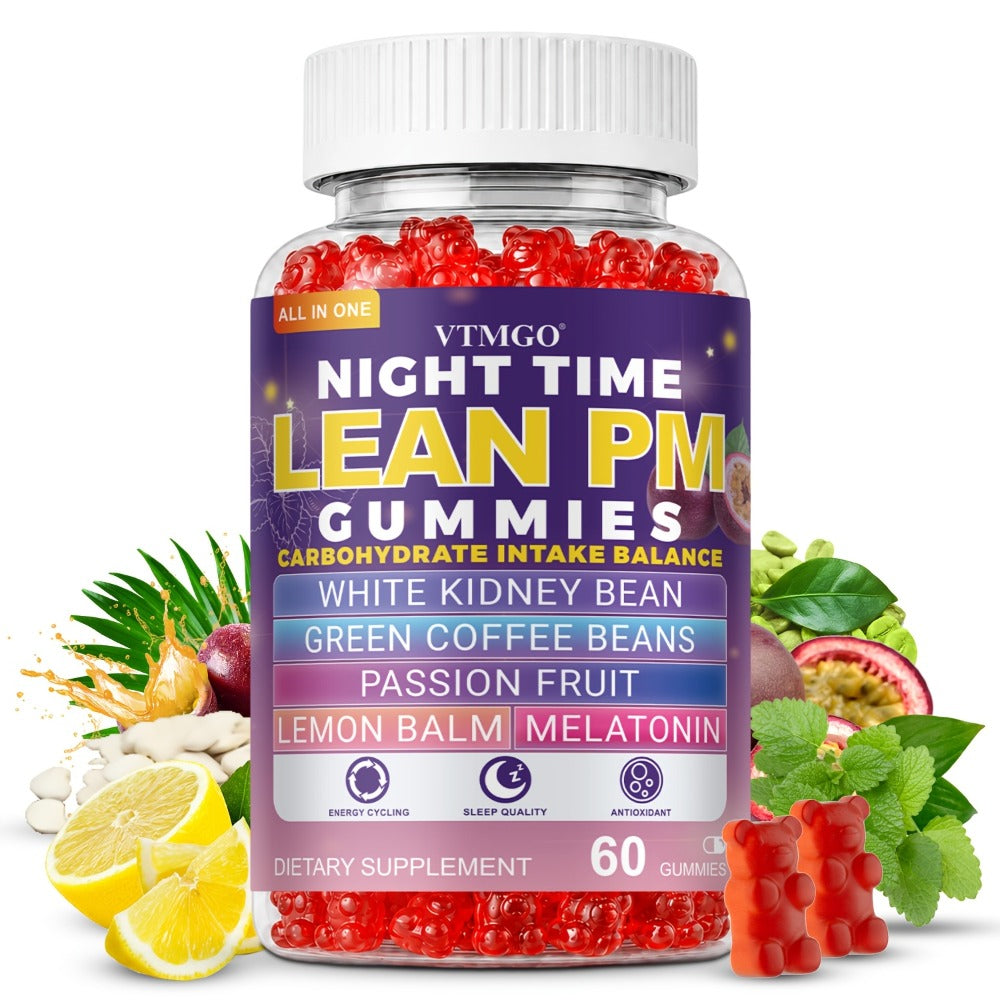 Sleep Gummies with Melatonin, Lemon Balm & Passionflower, Night Time Lean PM Formula, White Kidney Bean