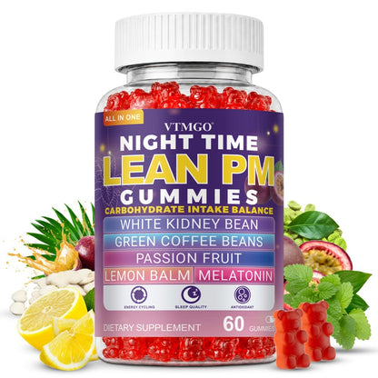 Sleep Gummies with Melatonin, Lemon Balm & Passionflower, Night Time Lean PM Formula, White Kidney Bean