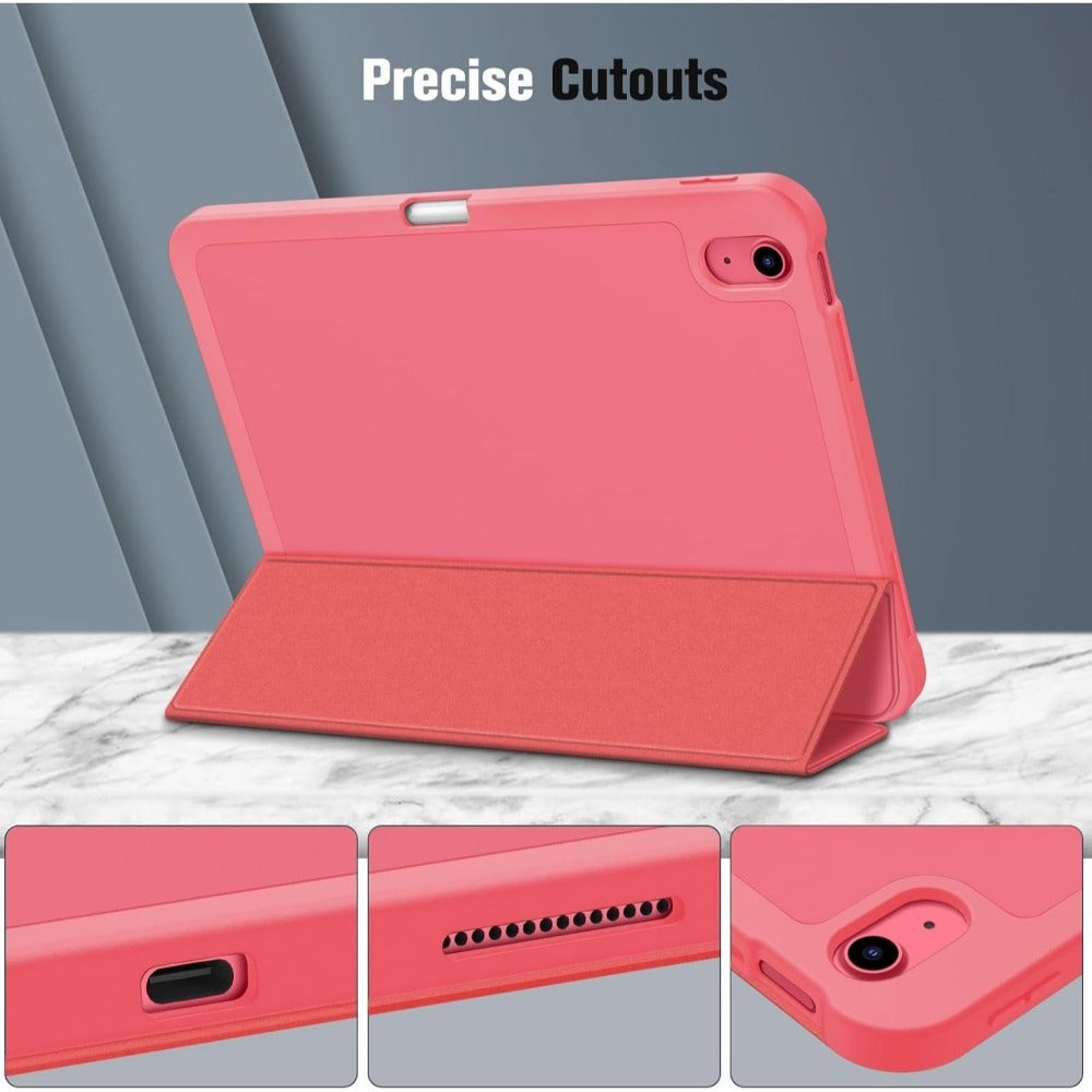 Pink Folio Tablet Case for 10.9-Inch iPad 10th Generation 2022 with Pencil Holder and Tri-Fold Stand