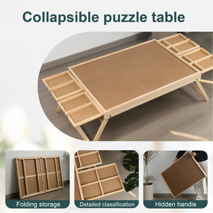 Jigsaw Puzzle Table with Folding Legs – 4 Drawers 16 Sorting Grids Portable Wooden Puzzle Board for 1000 Pieces