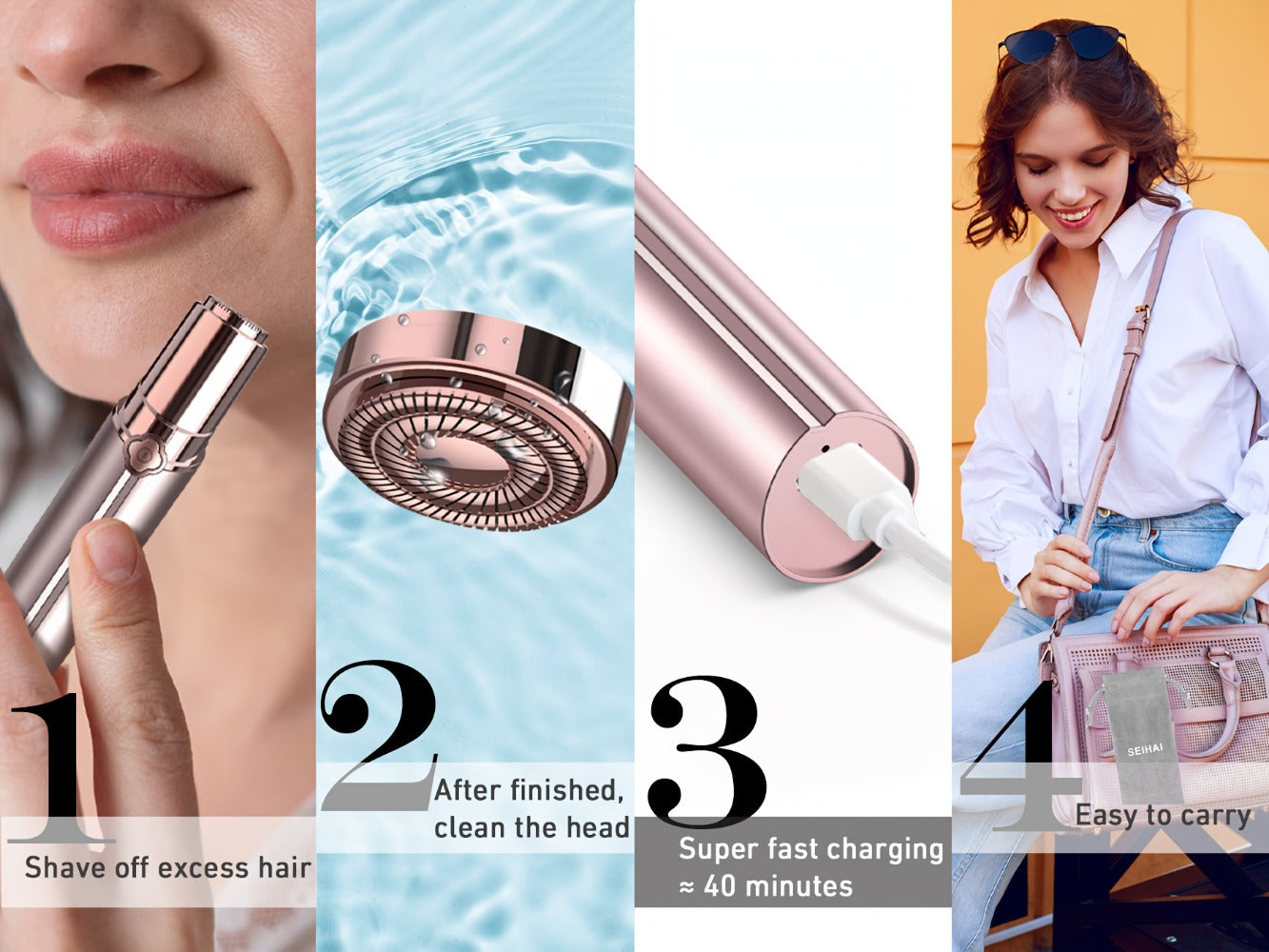 Electric Shaver for Women USB Rechargeable Epilator Hair Remover Face Bikini Legs Arms, for Everyday Face, Beard and Body Grooming