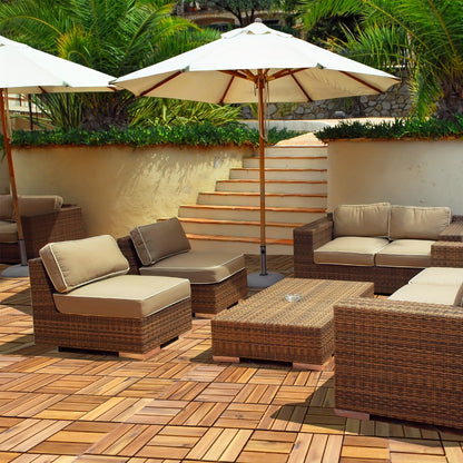 Interlocking Acacia Wood Deck Tiles 27-Pack – 12x12 Inch Oil-Finished Slat Tiles, Covers 27 Sq Ft, Tool-Free Install, for Patio, Balcony