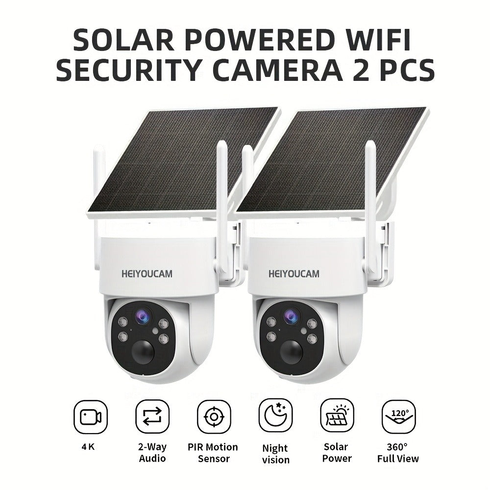 Solar PTZ Security Camera Outdoor 4K Wireless – 360° Pan Tilt Zoom, PIR Motion Detection Alarm, Full Color Night Vision, Two-Way Audio