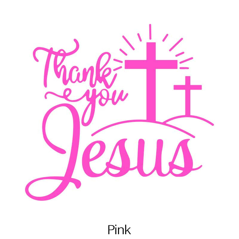 Thank You Jesus Cross Vinyl Decal Set, Four-Piece Design in Seven Colors for Vehicle Windows and Body Panels