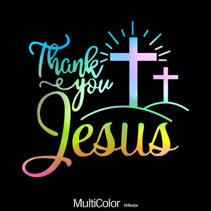 Thank You Jesus Cross Vinyl Decal Set, Four-Piece Design in Seven Colors for Vehicle Windows and Body Panels