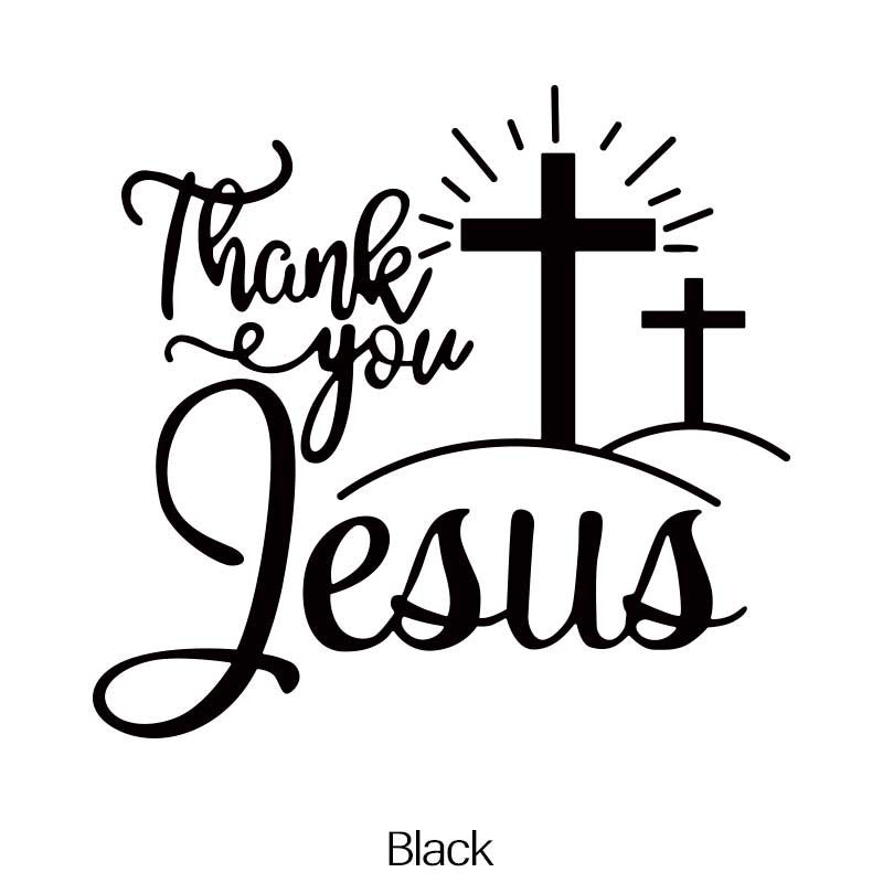 Thank You Jesus Cross Vinyl Decal Set, Four-Piece Design in Seven Colors for Vehicle Windows and Body Panels