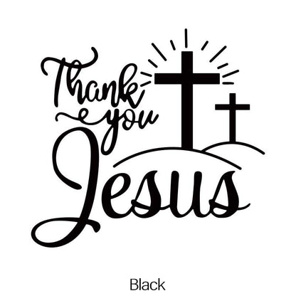 Thank You Jesus Cross Vinyl Decal Set, Four-Piece Design in Seven Colors for Vehicle Windows and Body Panels