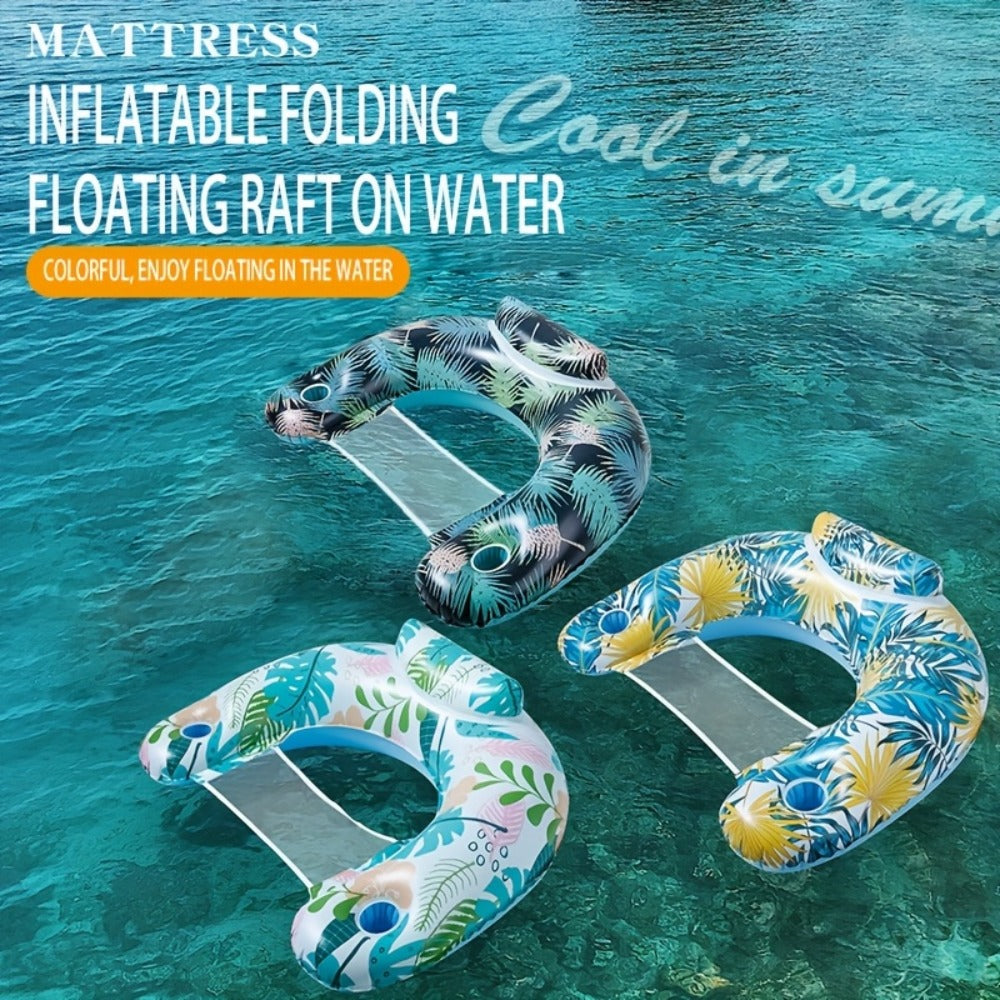 Inflatable Pool Float Chair with Cup Holder & Backrest for Adults – Striped Durable Water Lounge Float, 3-Color Set