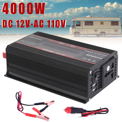 DC to AC Inverter 4000W 5500W 6500W 16000W Peak DC 12V to AC 110V High Power Car Inverter with USB Ports for Garden, Patio and Yard Use