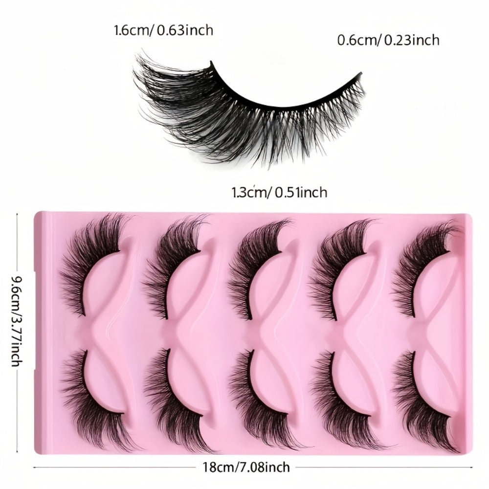 Wispy Cat-Eye False Eyelashes, 30-Piece Pack with Clear Bands in Stacked Pink Storage Trays
