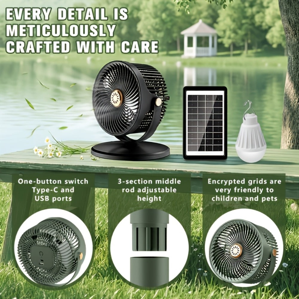 Solar Floor Fan 33-Inch Rechargeable 4000mAh USB Standing Fan Power Bank 2-in-1 360° Tilt for Entryways, Bedrooms and Living Spaces