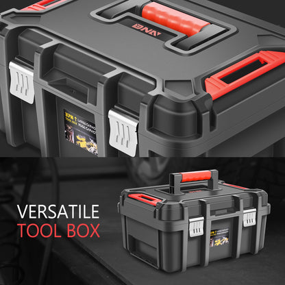 Tool Box Set 2-Piece Lockable – Large Capacity Portable Toolbox Organizer with Removable Tray, Double Lock Buckle, Hard Plastic