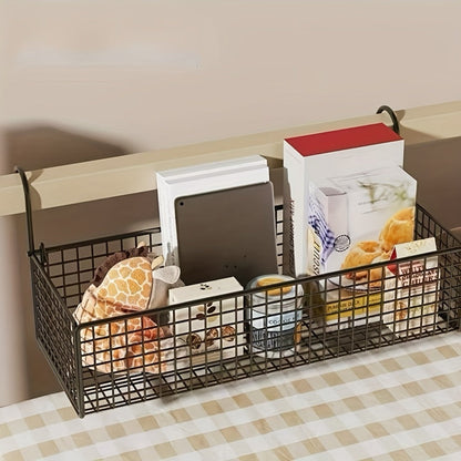 Over Door Hanging Basket Storage Rack - Woven Mesh Metal Organizer Shelf for Bedroom Dorm Wardrobe Closet