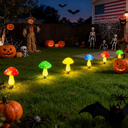 Solar Garden Lights 8-Pack Mushroom Stakes with 8 Modes in Multicolor or Red for Path Decor