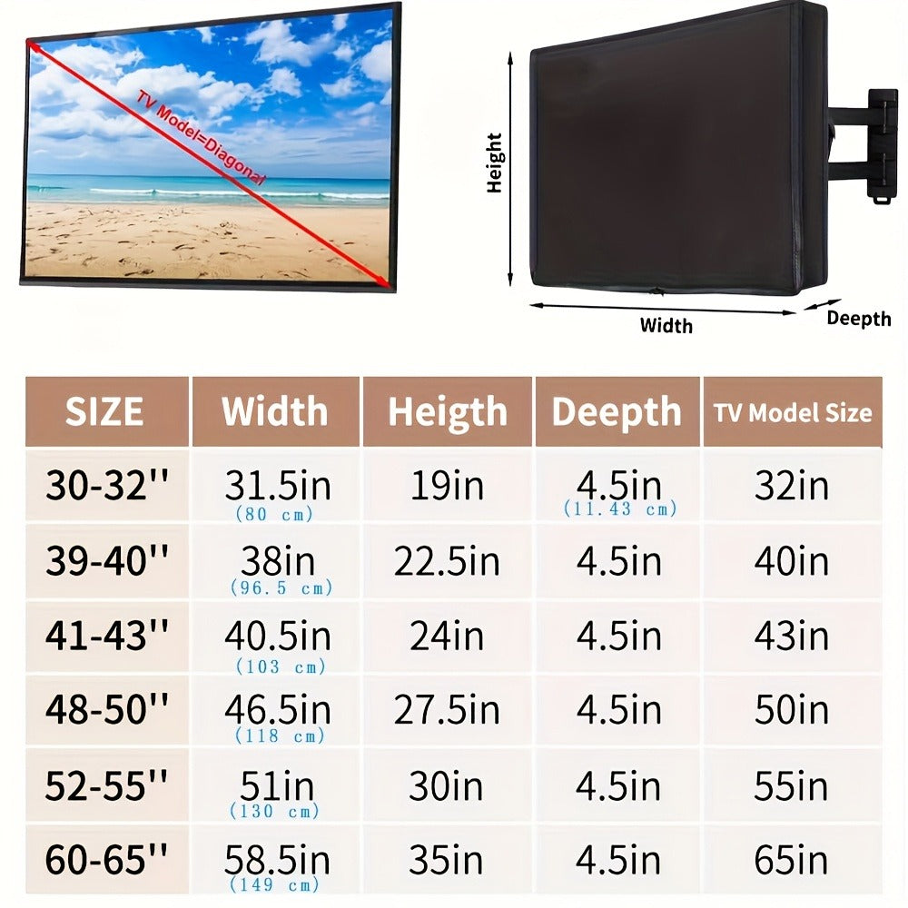 600D Weatherproof Outdoor TV Cover with Roll-Up Flap & 3-Side Zipper – Non-Scratch Liner, Remote Pocket, Wall Mount Compatible, 30–50 Inch