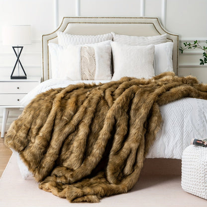 Long Hair Fluffy Reversible Plush Velvet Throw Blanket, 300-350gsm Elegant Throw for Couch & Bed