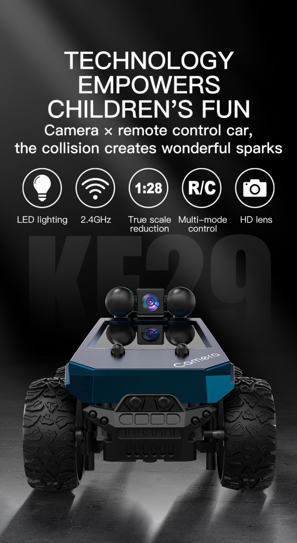 RC Off-Road Pickup Truck 1:28 Scale with 480P HD Camera, 2.4GHz App Control & Virtual Reality Function