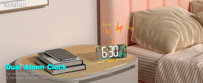 Large Digital Alarm Clock 6.7" with Dual Alarm & Dimmable LED Display, USB Powered Desk Clock with Temperature