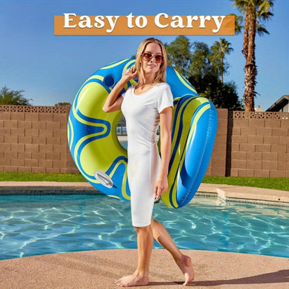 Inflatable Pool Float Sofa Chair with Raised Backrest, Mesh Seat, Dual Handles and Cup Holder