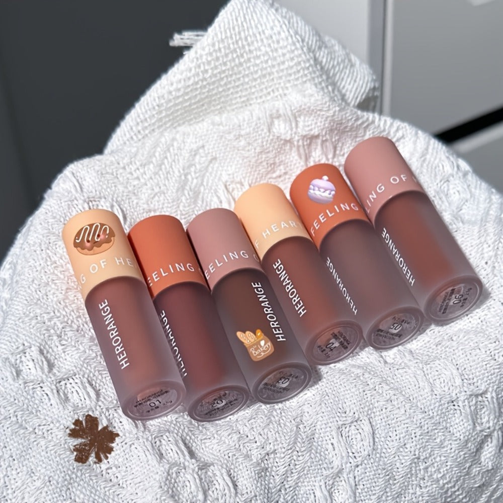 Velvet Matte Liquid Lipstick Set 6PCS 2-in-1 Lip Glaze and Eyeshadow – Chocolate Nude Brown, for Makeup, Travel and Everyday Vanity Use