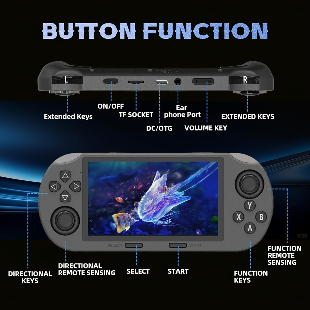Handheld Game Console SF3000 Black Console with 4.5-Inch IPS Screen, 854x480, 64GB Options, 3000mAh Battery, Classic gaming console format