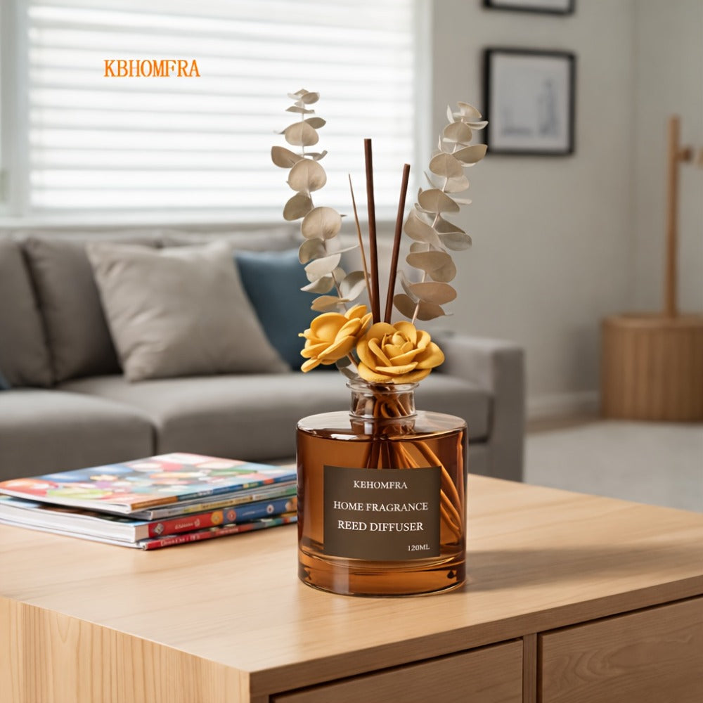 Reed Diffuser Set with Dried Flowers, Jasmine, Cedar, Sandalwood & Gardenia Scents, 120ml 90-Day Home Fragrance
