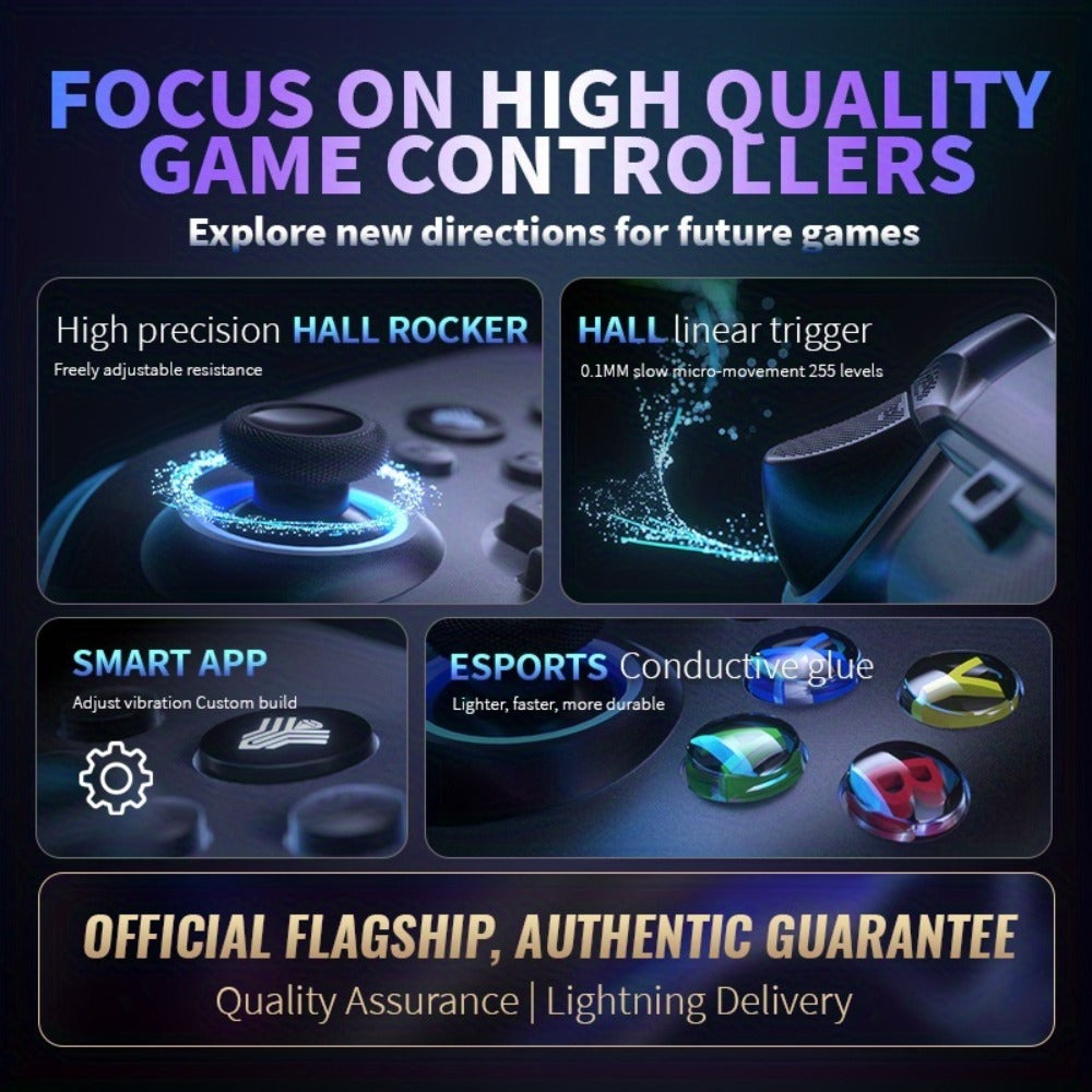Three-Mode Wireless PC Controller with RGB Lighting, Hall Effect Joystick & Trigger, Programmable Buttons & Vibration for Windows PC
