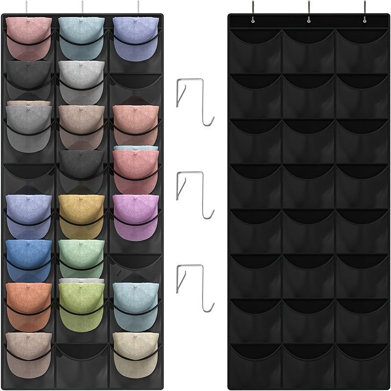 Over the Door Hat Organizer 24 Pocket - Baseball Cap Rack with Large Clear Pockets for Entryways, Bedrooms and Living Spaces