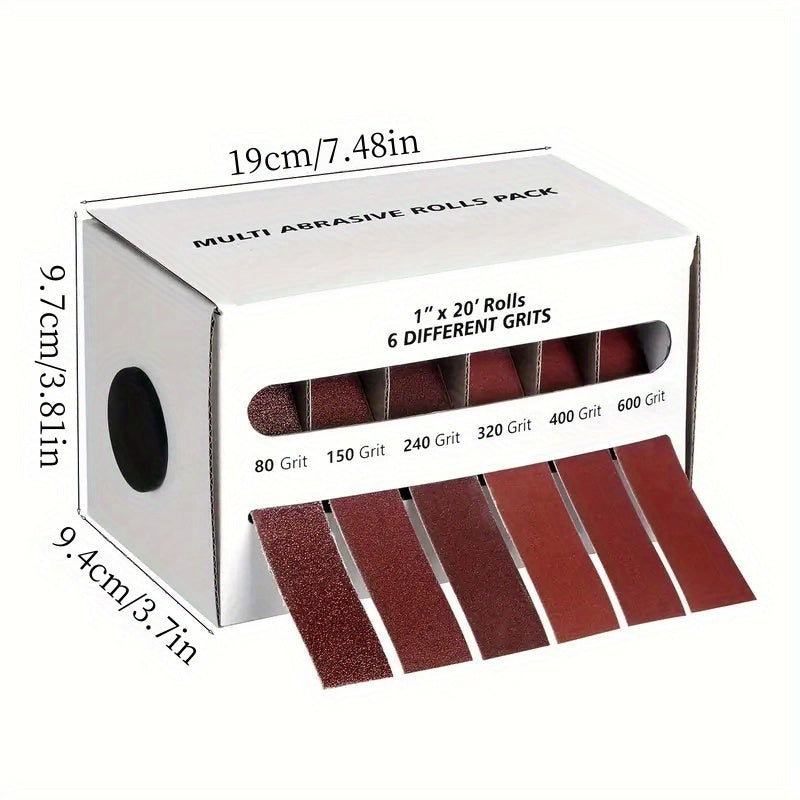 Sandpaper Roll with Dispenser, Aluminum Oxide Multi-Grit Emery Cloth 80-600, 4/5/6 Piece Set, 236 Inch for Wood Metal Glass Woodworking