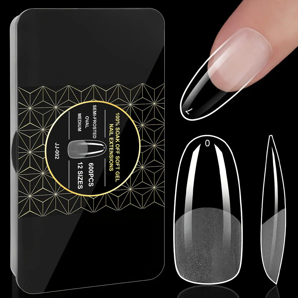 Gel Nail Tips 600 Pieces Clear Crystal Full Cover Nail Extensions – Almond Oval Coffin Stiletto Square Short Medium Long Soft Gel False