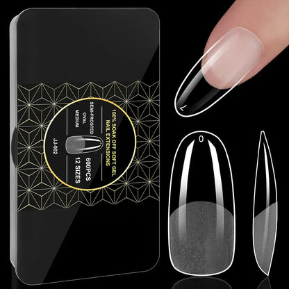 Gel Nail Tips 600 Pieces Clear Crystal Full Cover Nail Extensions – Almond Oval Coffin Stiletto Square Short Medium Long Soft Gel False